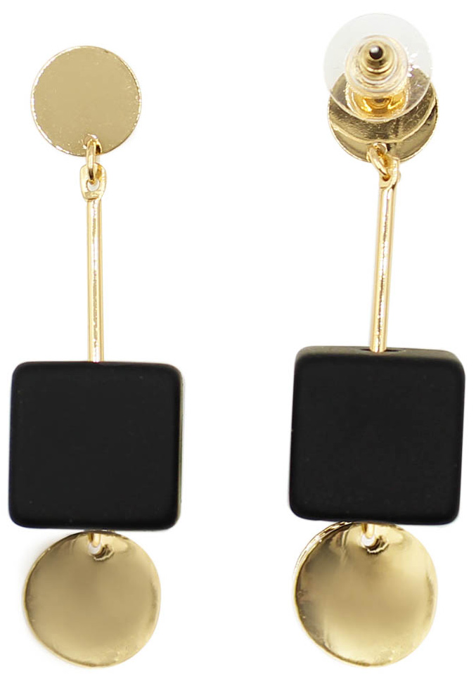 Серьги женские Taya, цвет: золотистый, черный. T-B-13659-EARR-GL.BLACK
