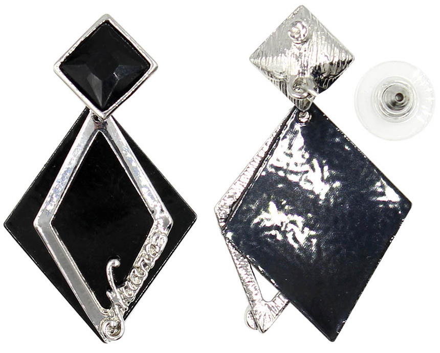 Серьги женские Taya, цвет: серебристый, черный. T-B-13642-EARR-SL.BLACK