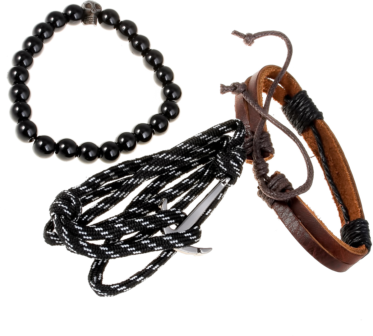 Набор браслетов Teosa, цвет: черный, коричневый, серебристый, 3 шт.T-NBR-148