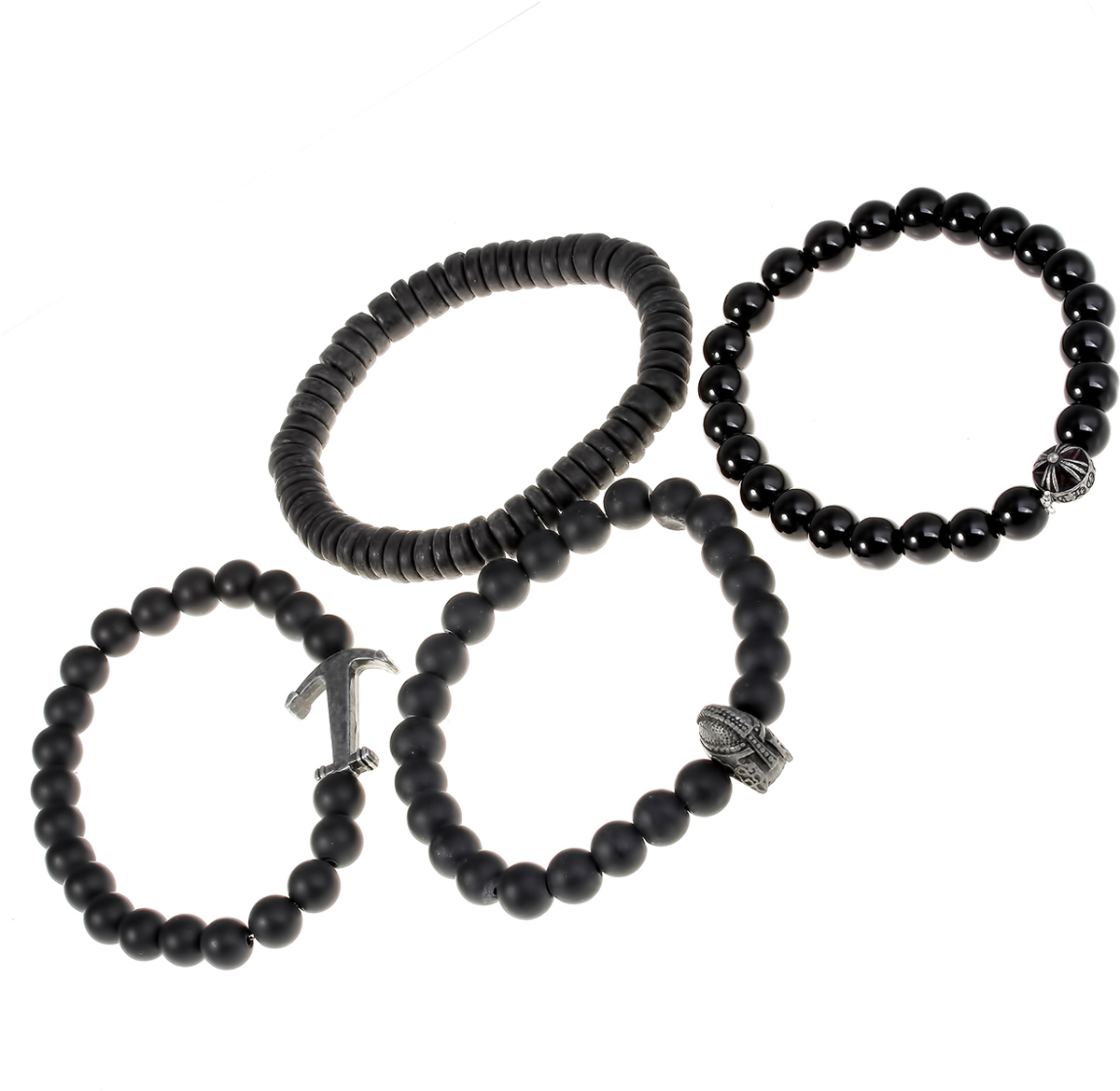 Набор браслетов Teosa, цвет: черный, серебристый, 4 шт. T-NBR-152