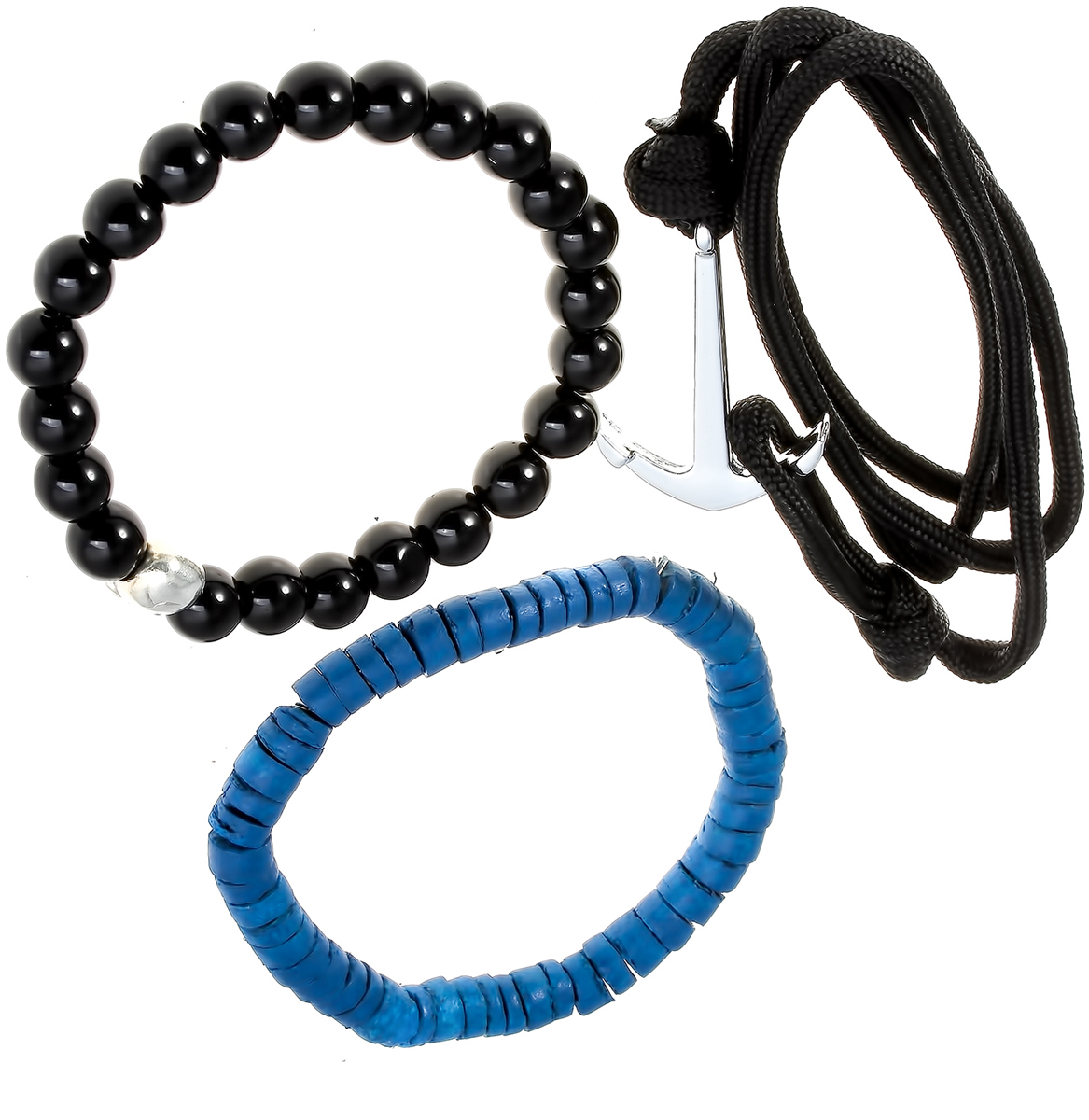 Набор браслетов Teosa, цвет: черный, серебристый, синий, 3 шт. T-NBR-160
