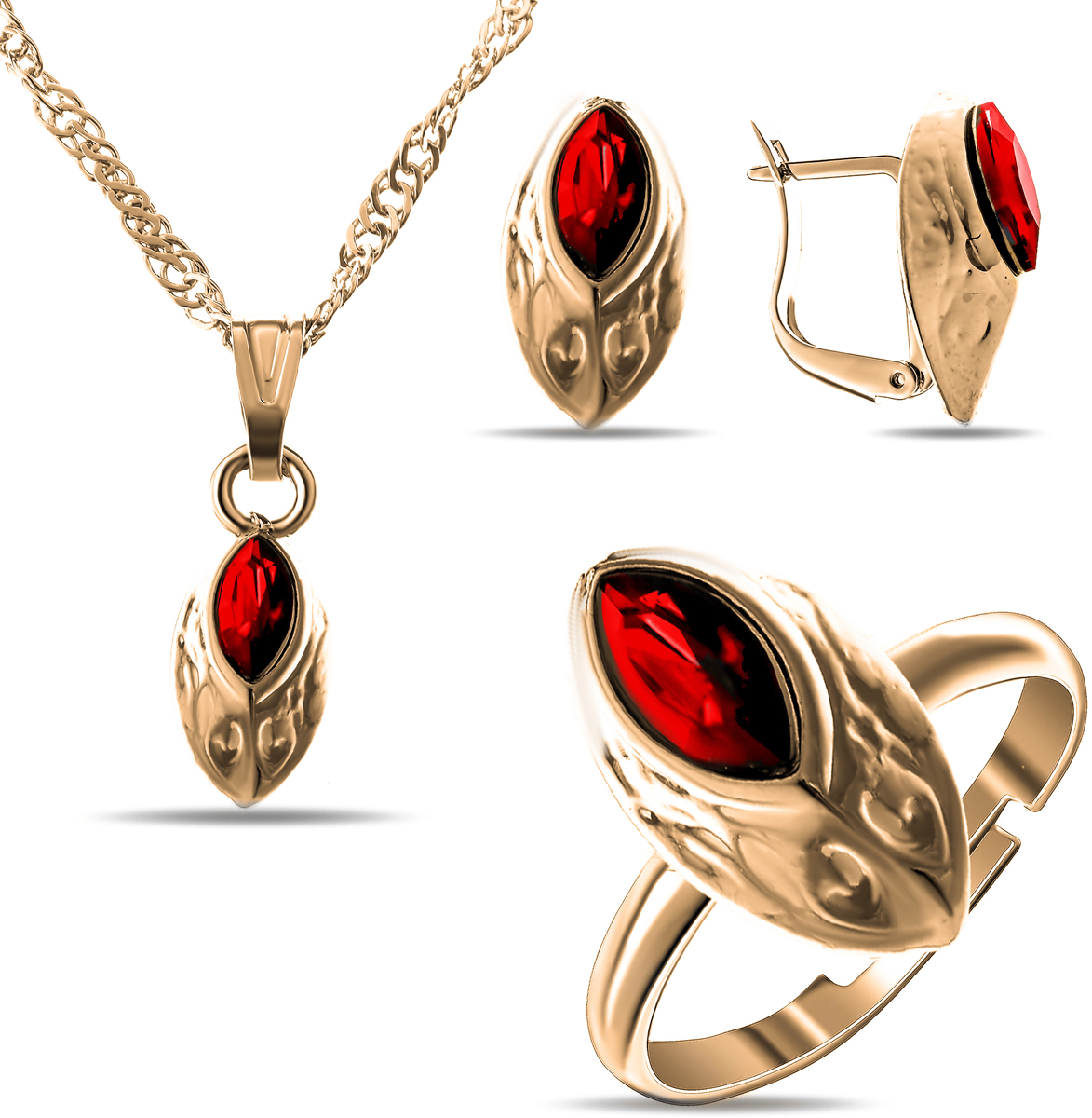 Комплект украшений Teosa: колье, серьги, кольцо, цвет: золотой, красный. T-SET-124
