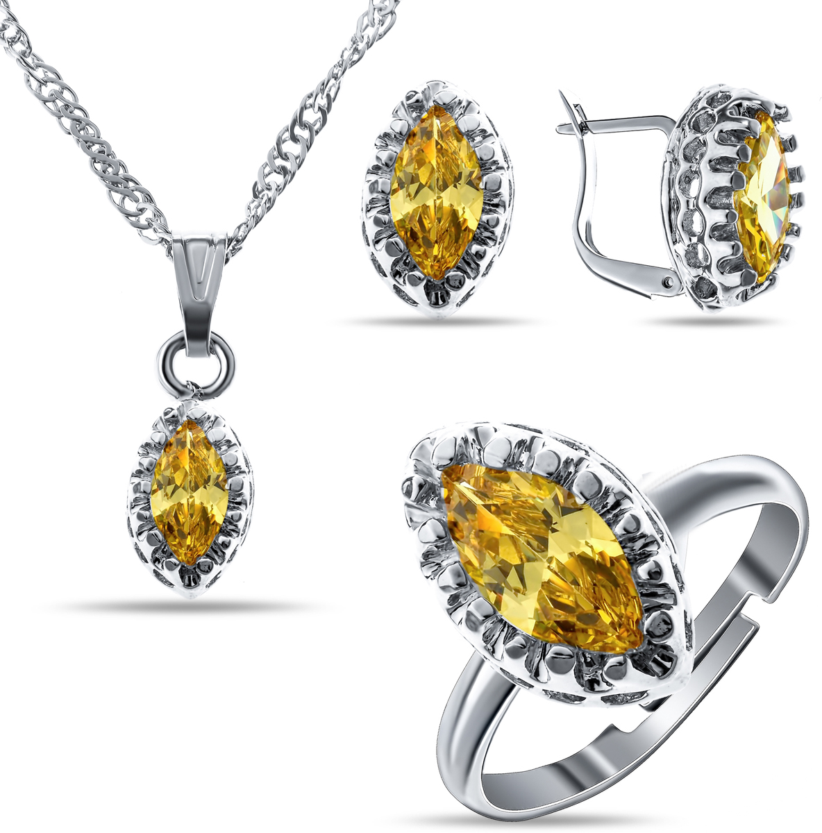 Комплект украшений Teosa: колье, серьги, кольцо, цвет: желтый, серебристый. T-SET-132