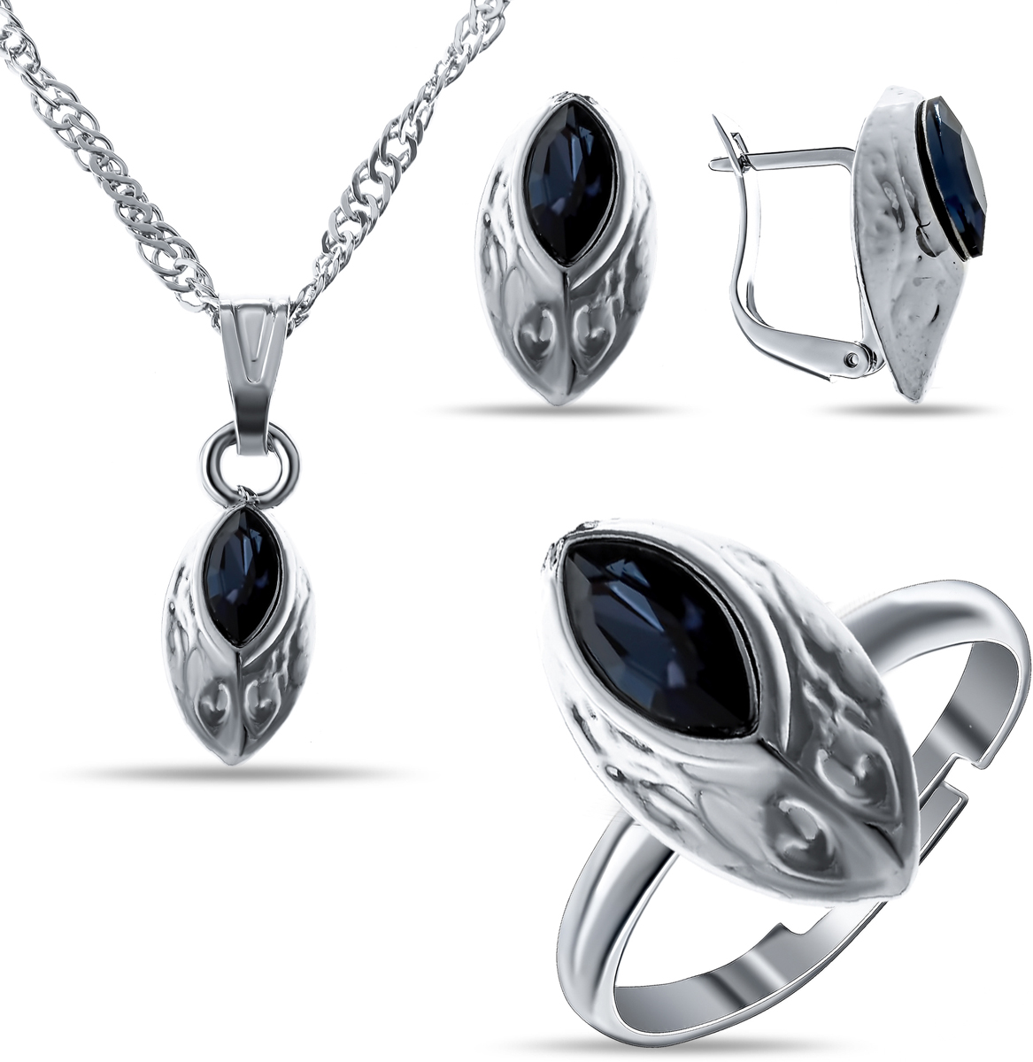 Комплект украшений Teosa: колье, серьги, кольцо, цвет: синий, серебристый. T-SET-138