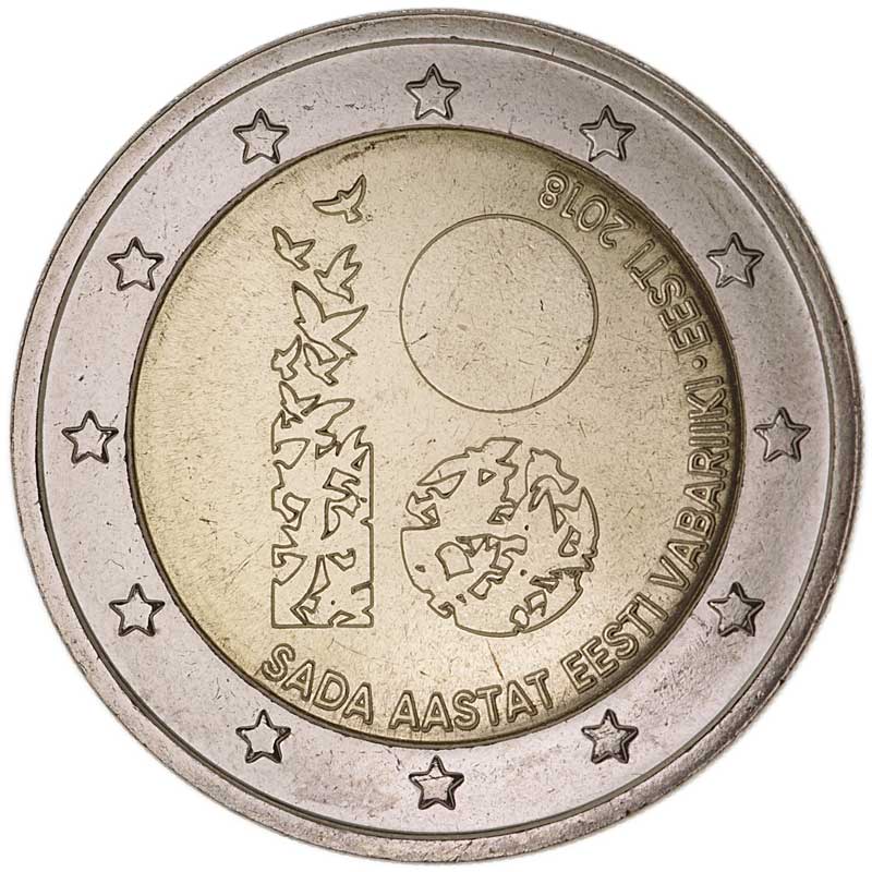 Монета номиналом 2 евро Эстония, 100 лет Эстонской Республике, 2018 год