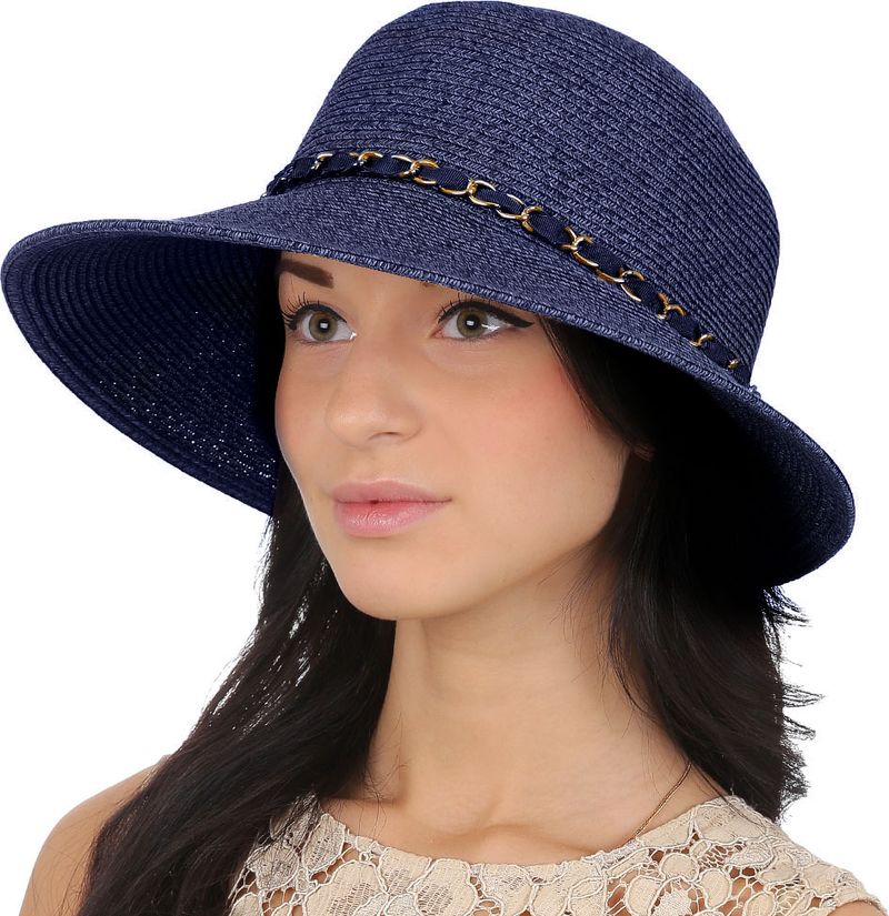 Соломенная шляпа женская Fabretti, цвет: синий. G54. Размер 56/59