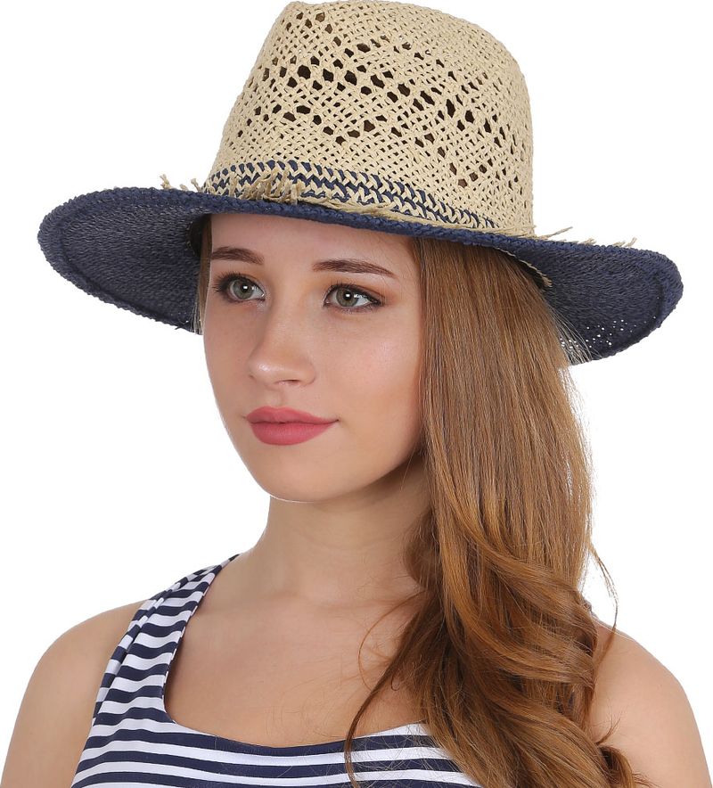 Соломенная шляпа женская Fabretti, цвет: синий. GL49. Размер 56/59