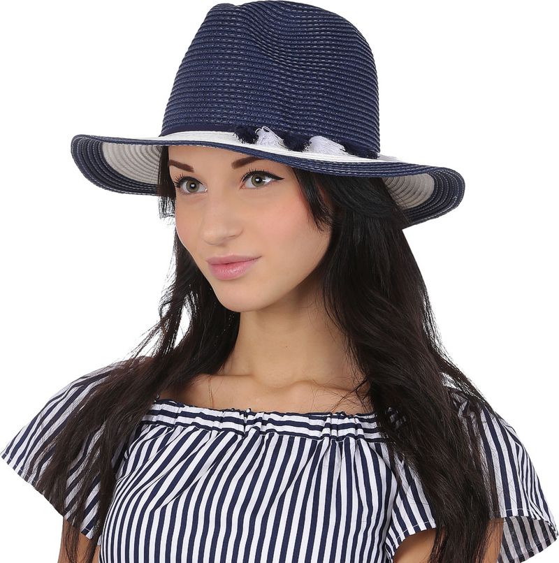 Соломенная шляпа женская Fabretti, цвет: синий. GL50. Размер 56/59