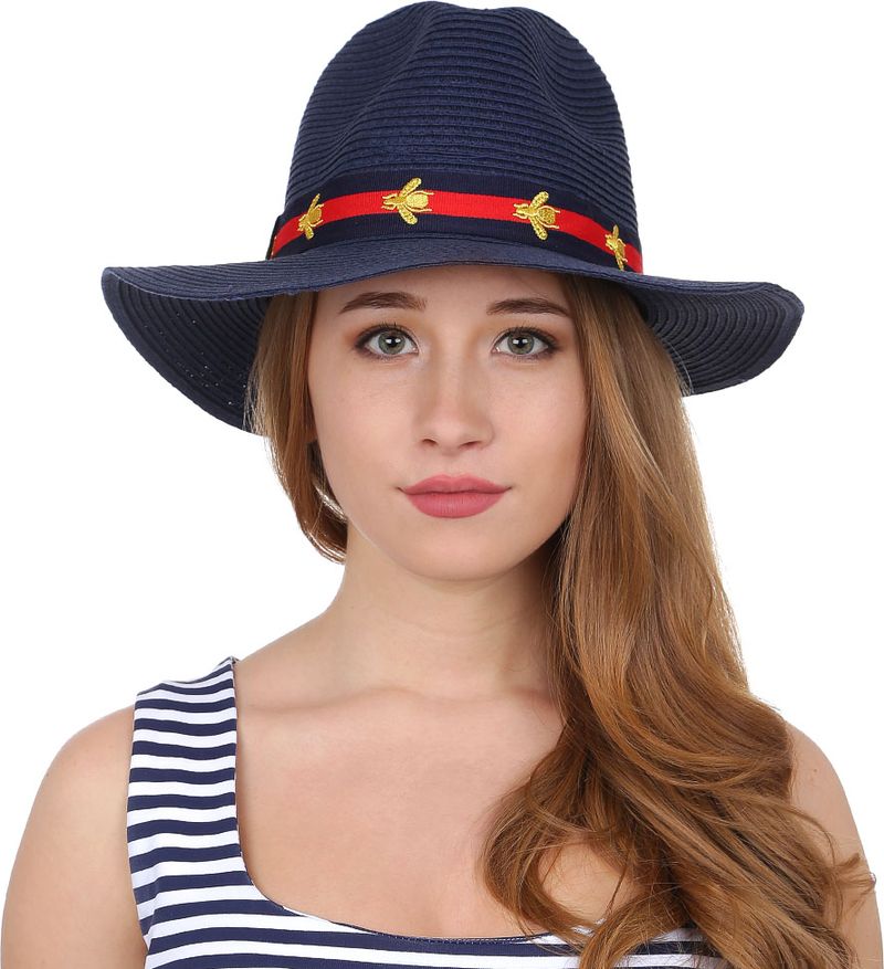 Соломенная шляпа женская Fabretti, цвет: синий. GL51. Размер 56/59