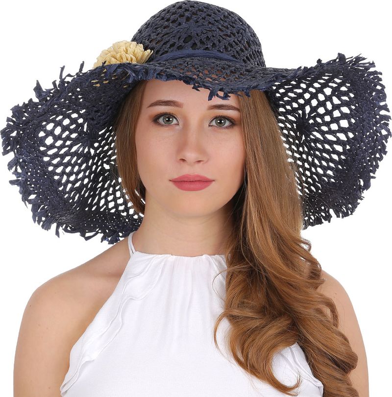 Соломенная шляпа женская Fabretti, цвет: синий. GL56. Размер 56/59