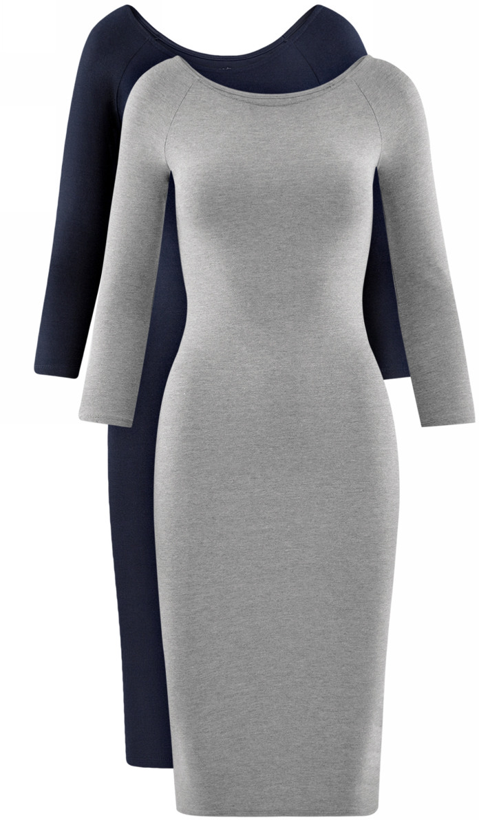 Платье oodji Ultra, цвет: серый, темно-синий, 2 шт. 14017001T2/47420/19JGN. Размер XS (42)