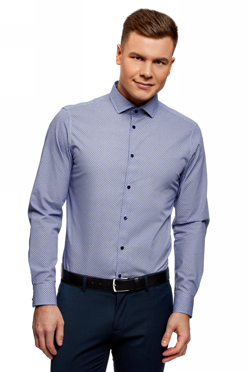 Рубашка мужская oodji Lab, цвет: синий. 3L110315M/19370N/1079G. Размер 37 (42-182)