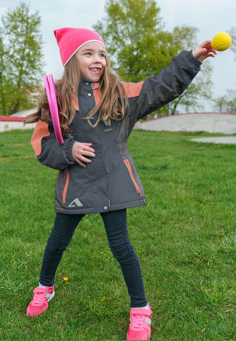 Куртка для девочки Oldos Active Одри, цвет: коралловый, темно-серый. 2A8JK06. Размер 128, 8 лет