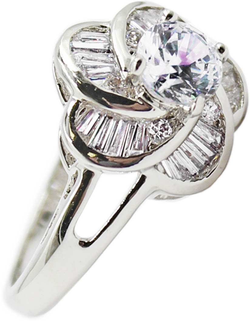 Кольцо женское Taya, цвет: серебристый. T-B-4852-RING-RHODIUM. Размер 18