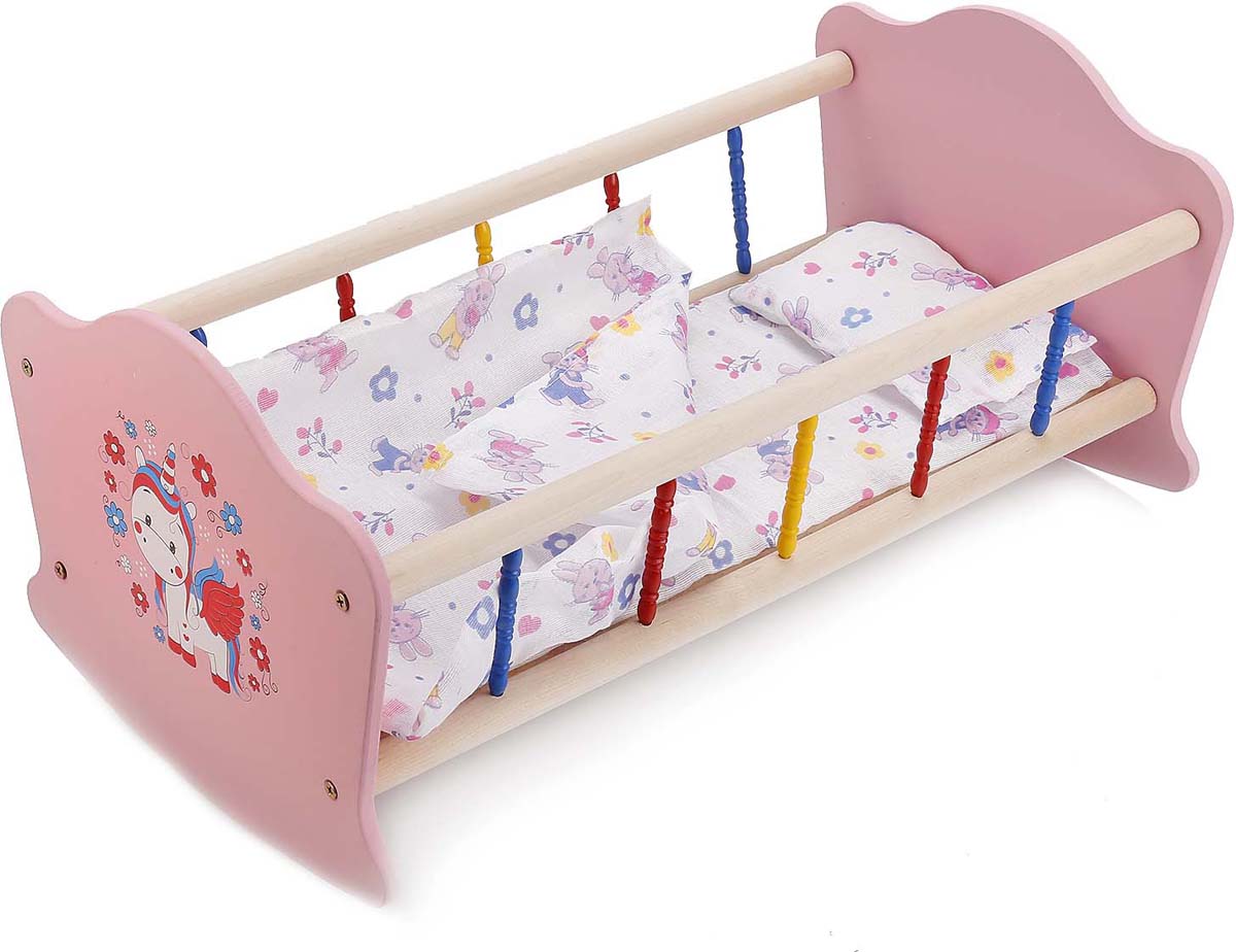 Карапуз Мебель для кукол Милый Пони Кроватка деревянная и постельные принадлежности