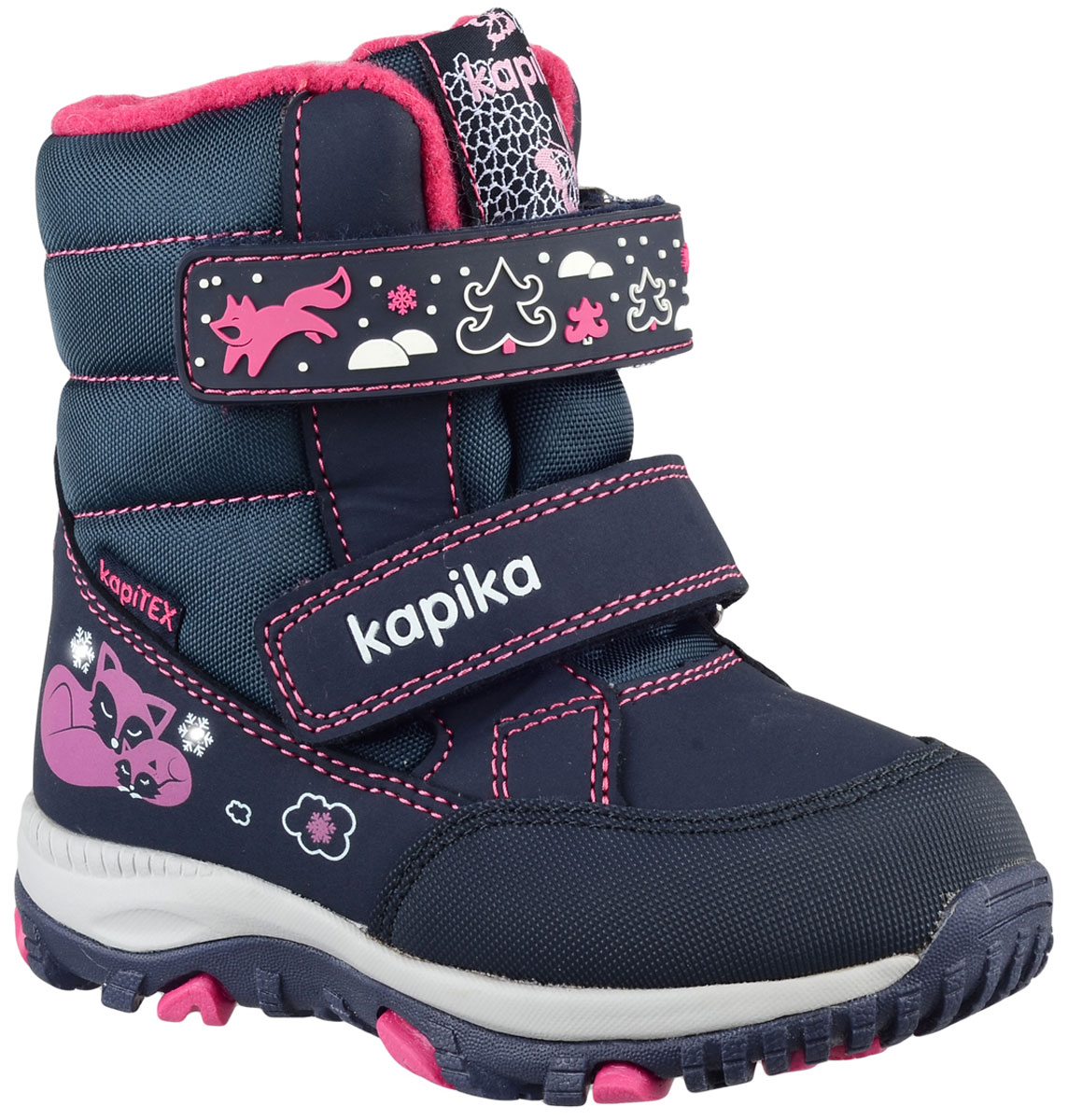 Ботинки для девочки Kapika, цвет: темно-синий, фуксия. 41220-1. Размер 23