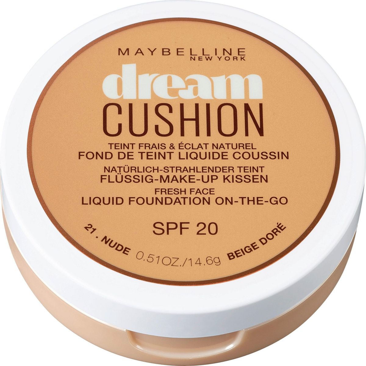 Maybelline New York Тональный крем-кушон для лица Dream Cushion, увлажняющий, оттенок 21 Nude, SPF 20, 14,6 г