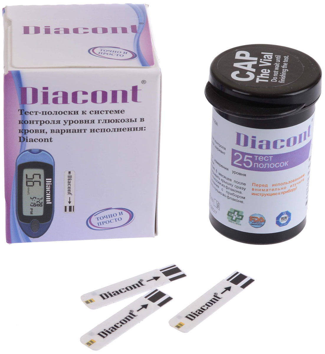 Diacont Тест-полоски к системе контроля уровня глюкозы в крови, 25 шт. 1805