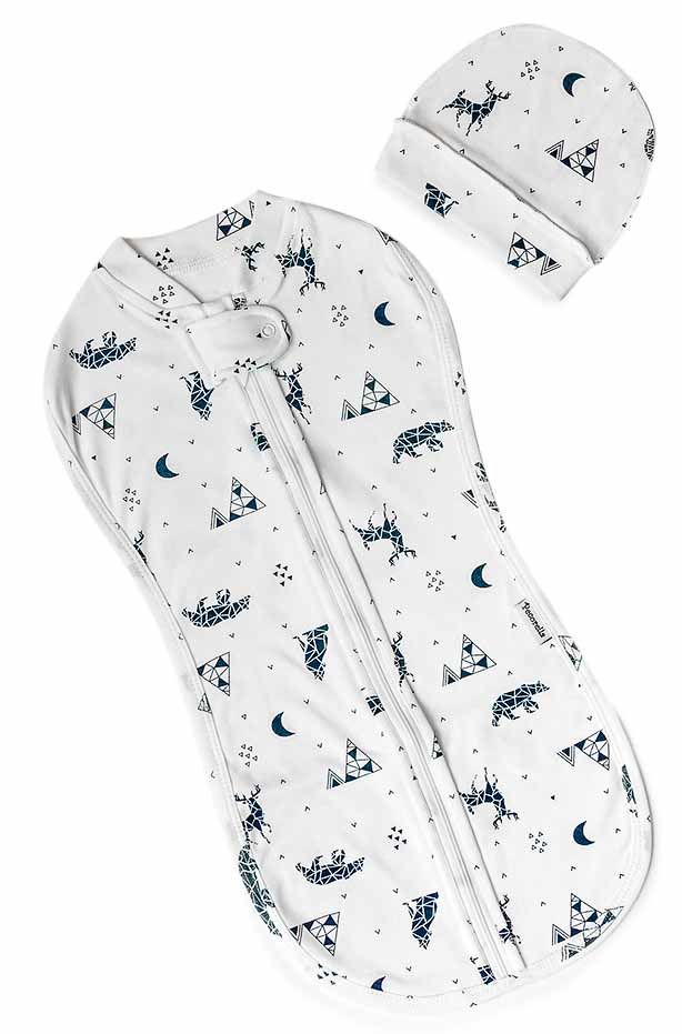 Спальный мешок для новорожденных Pecorella Winter Mood, с шапочкой, цвет: белый, синий. 2000000001296. Размер 50