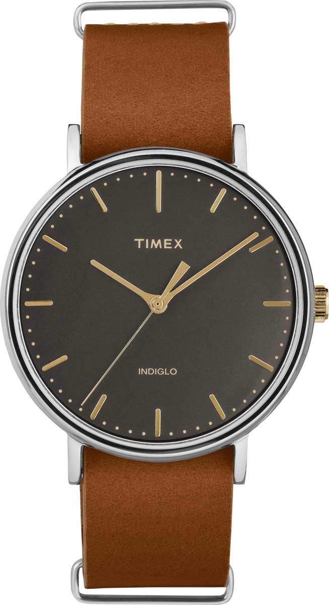 Часы наручные Timex, цвет: темно-серый, коричневый. TMX-57-12