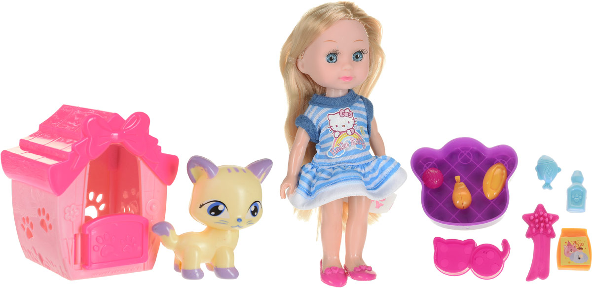Карапуз Кукла Hello Kitty Машенька с питомцем_кошка и аксессуарами цвет голубой розовый куклы и одежда для кукол карапуз кукла hello kitty машенька на скутере