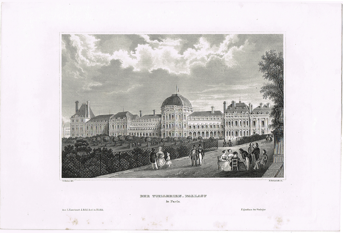 Дворец Тюильри. Офорт, гравюра. Германия, 1859 год