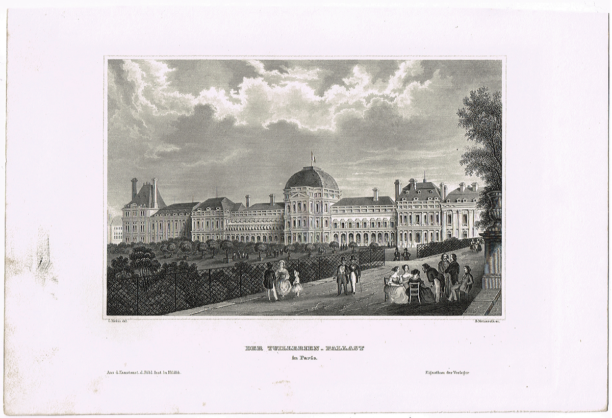 Дворец Тюильри, Париж. Офорт, гравюра. Германия, 1859 год