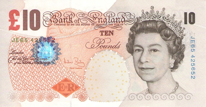 Банкнота номиналом 10 фунтов. Великобритания. 2000 год