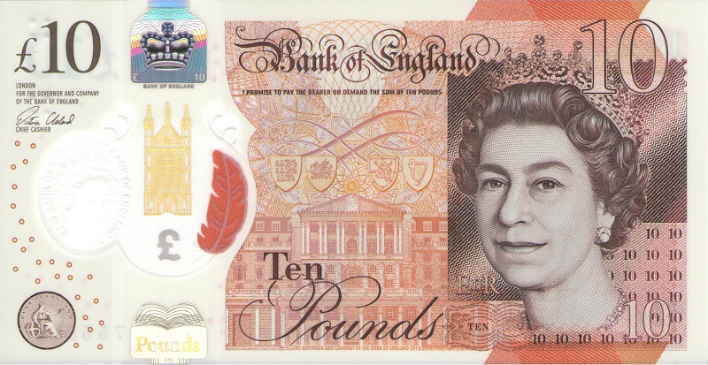 Банкнота номиналом 10 фунтов. Великобритания. 2016 год