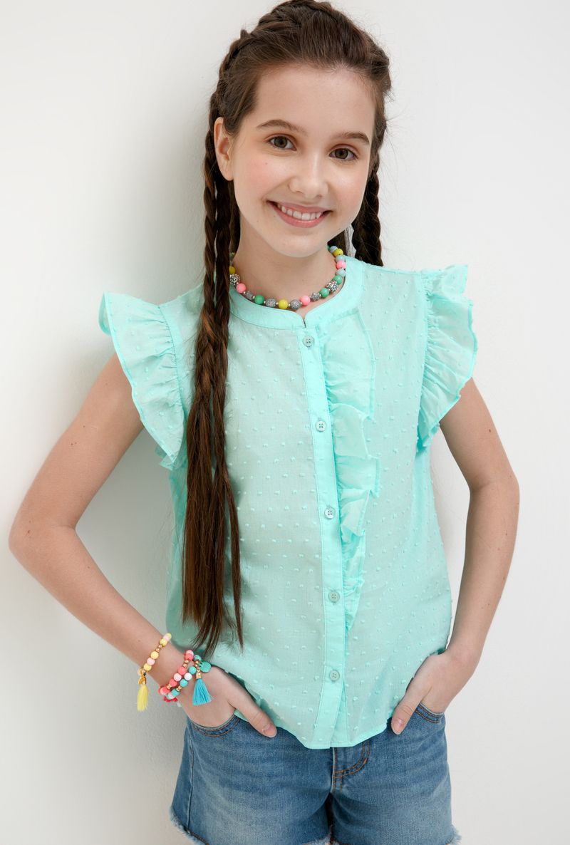 Блузка для девочки Acoola Tualang, цвет: бирюзовый. 20210270033_3100. Размер 152