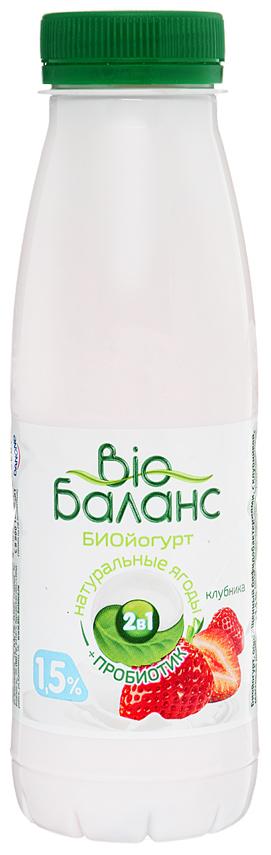 Био-Баланс Биойогурт Клубника 1,5%, 330 г био баланс turbo fit творог злаки и сушеные ягоды 0 2% 130 г
