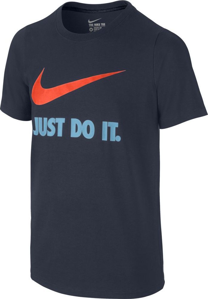 Футболка для мальчика Nike Jdi Swoosh Crew, цвет: синий. 709952-454. Размер S (128/140)