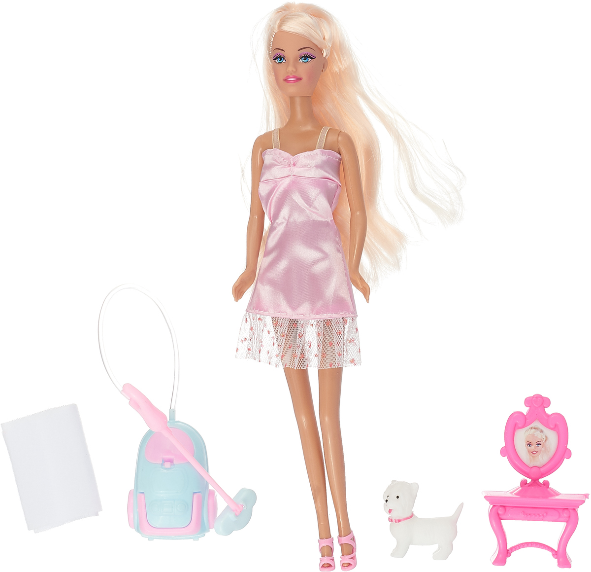 ToysLab Кукла Ася Блондинка в розовом платье с пылесосом 28 см