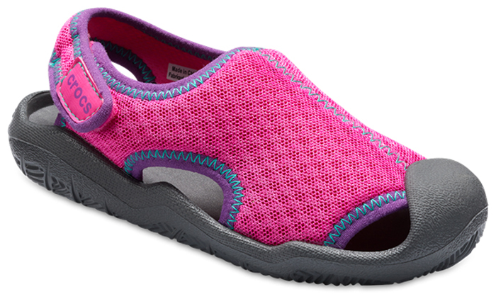 Сандалии для девочки Crocs Swiftwater Mash Sandal K, цвет: фуксия. 204024-6OL. Размер C12 (29/30)