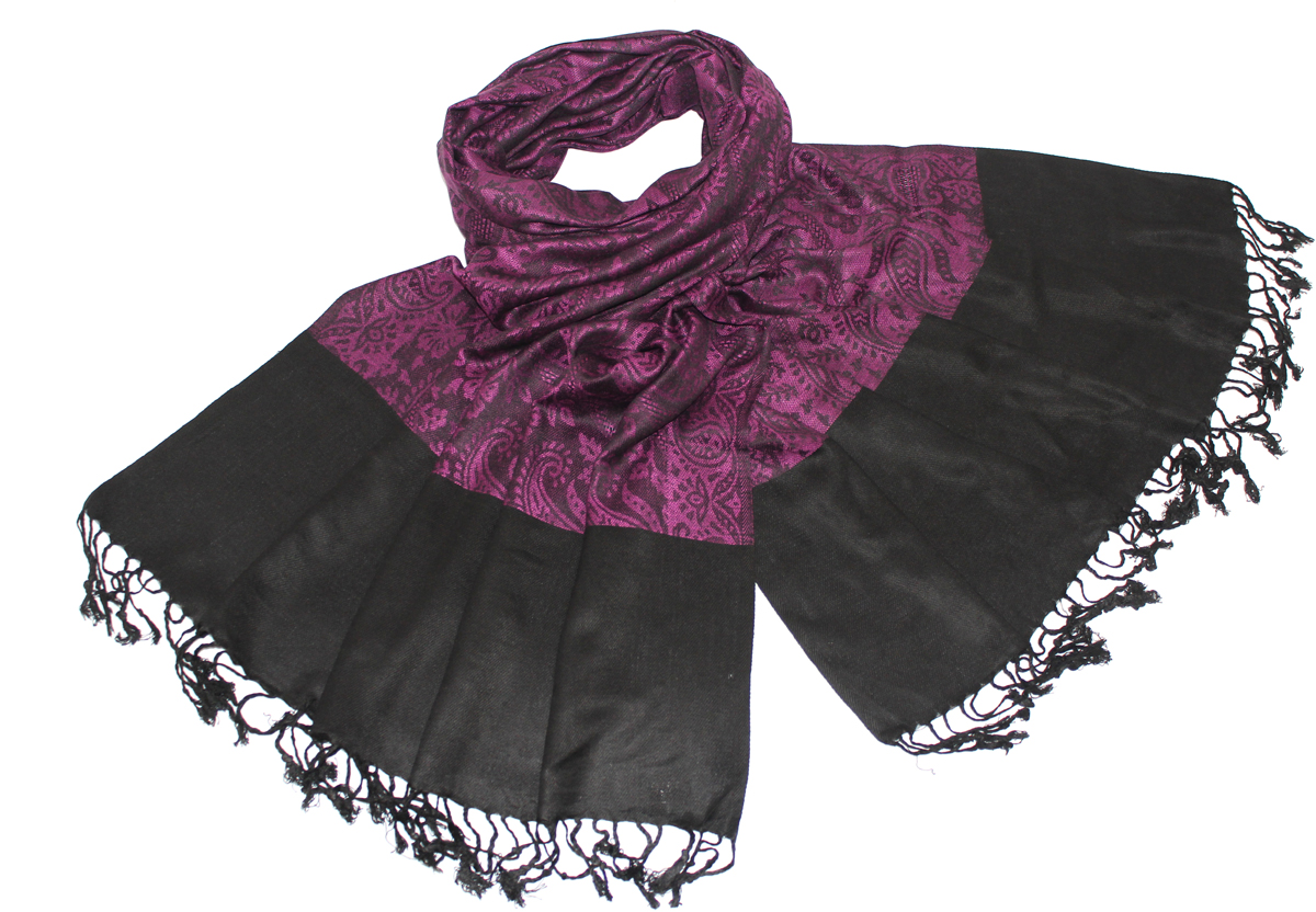 Палантин женский Ethnica, цвет: черный, фиолетовый. 052125. Размер 70 х 180 см