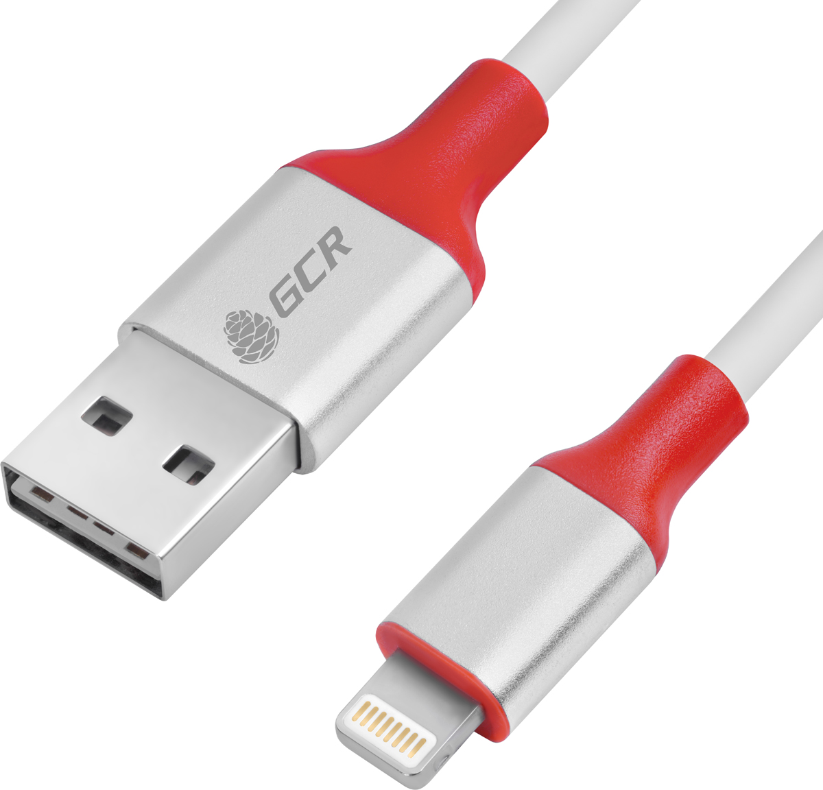 GCR GCR-50596, White Red Silver кабель двусторонний USB Lightning (0,5 м)