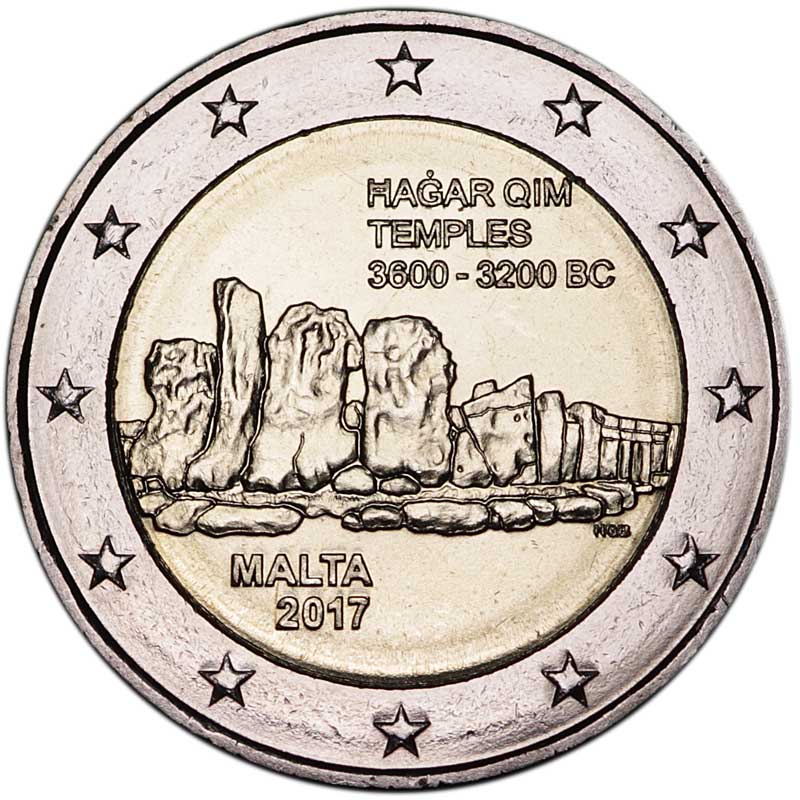 Монета номиналом 2 евро 2017 Мальта, Хаджар-Ким