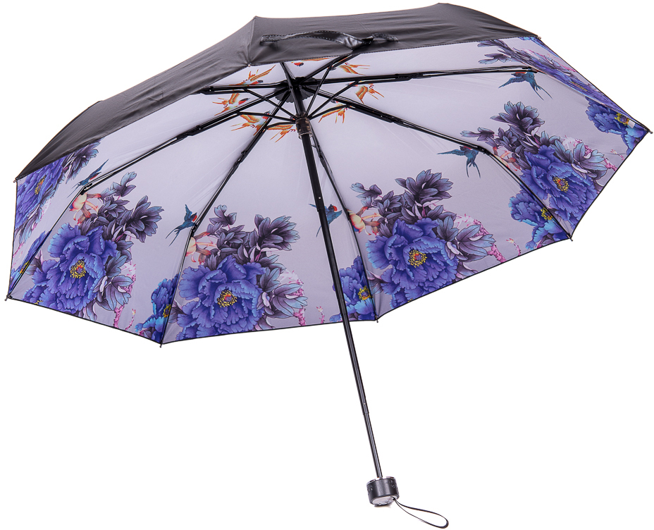 Зонт женский Nuages, механика, 3 сложения, цвет: черный, сиреневый. NZ2263/4mini