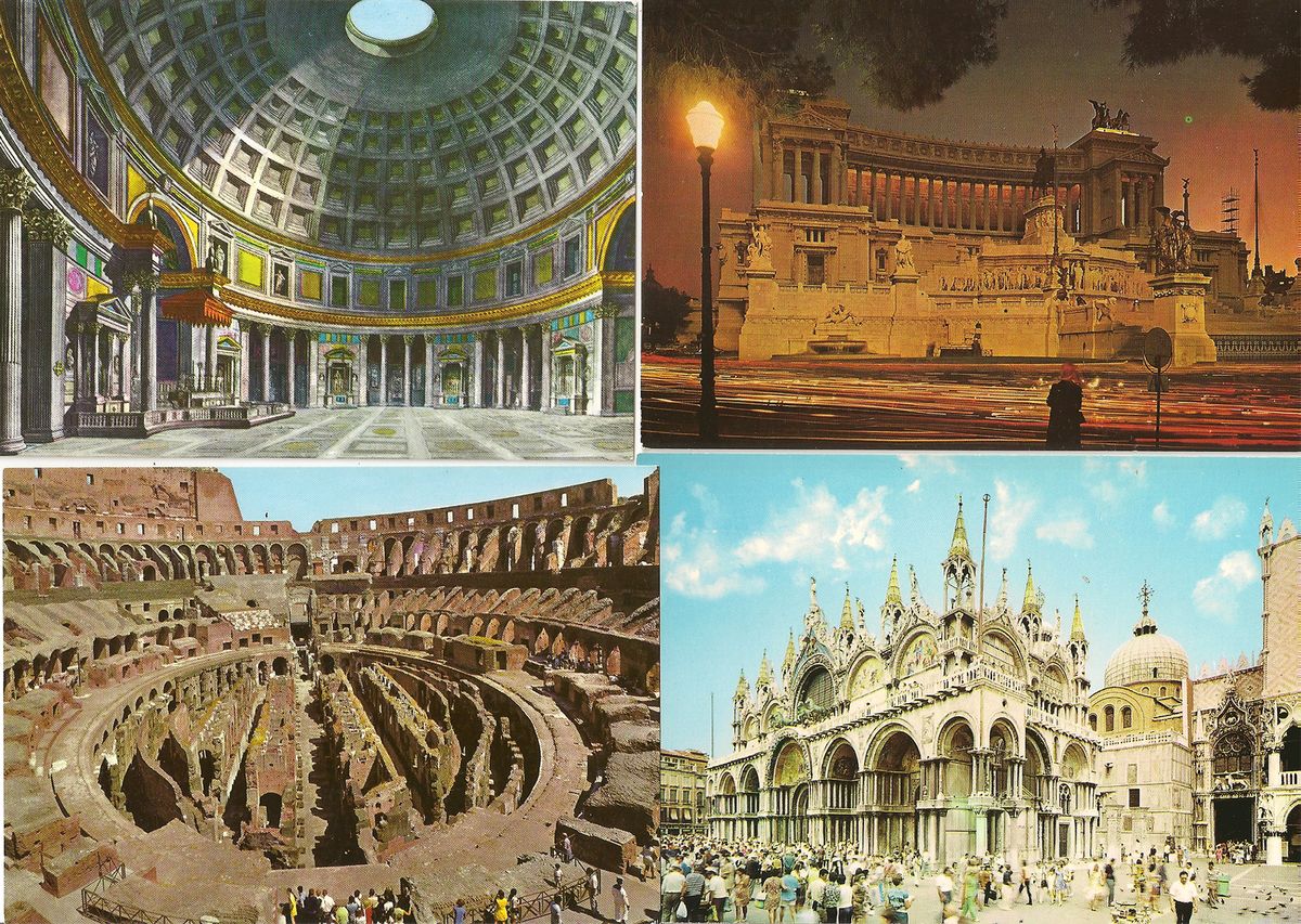 Набор из 4 видовых открыток. Виды Италии, 70-90 годы (комплект из 4 открыток)