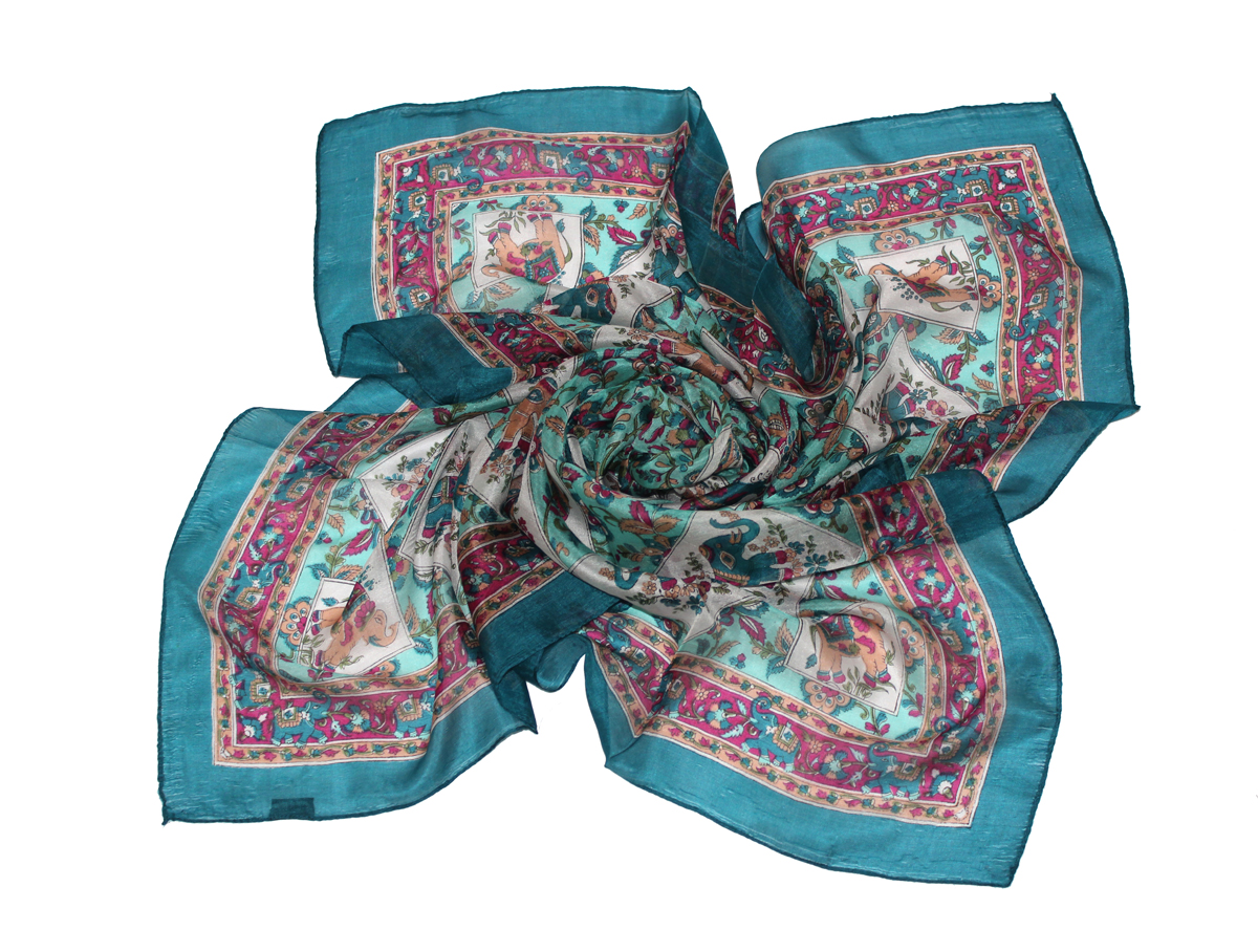 Платок женский Ethnica, цвет: бирюзовый, малиновый. 609165н. Размер 100 x 100 см