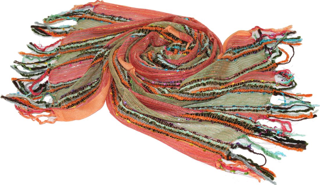 Шарф женский Ethnica, цвет: оранжевый, зеленый, коричневый. 493065. Размер 50 x 170 см
