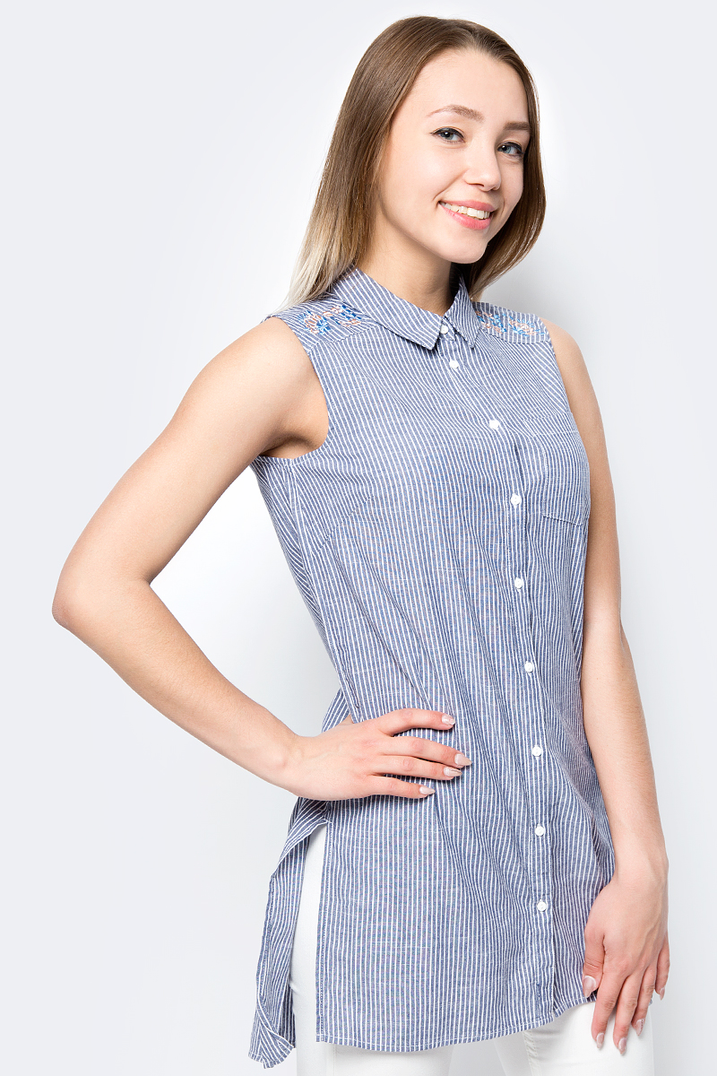 Рубашка женская Sela, цвет: синий, белый. TKwsl-112/248-8224. Размер 44
