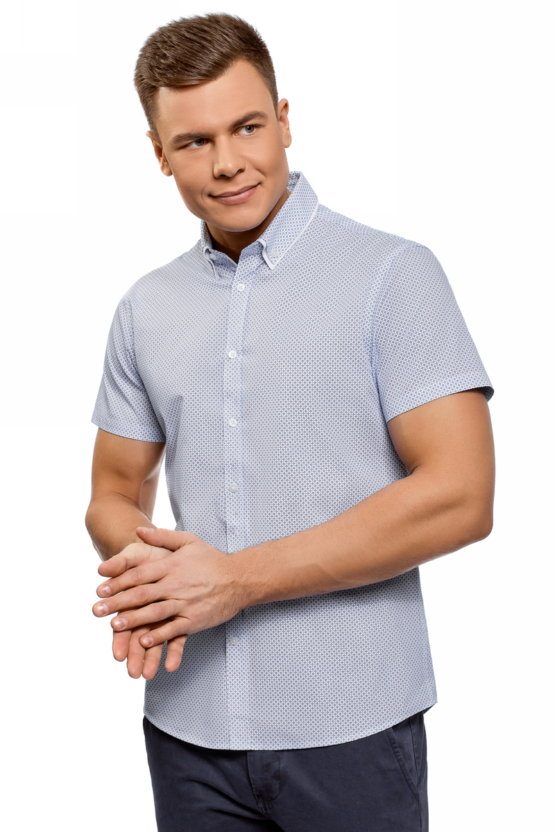 Рубашка мужская oodji Lab, цвет: белый, синий. 3L110301M/19370N/1075G. Размер 44 (56-182)