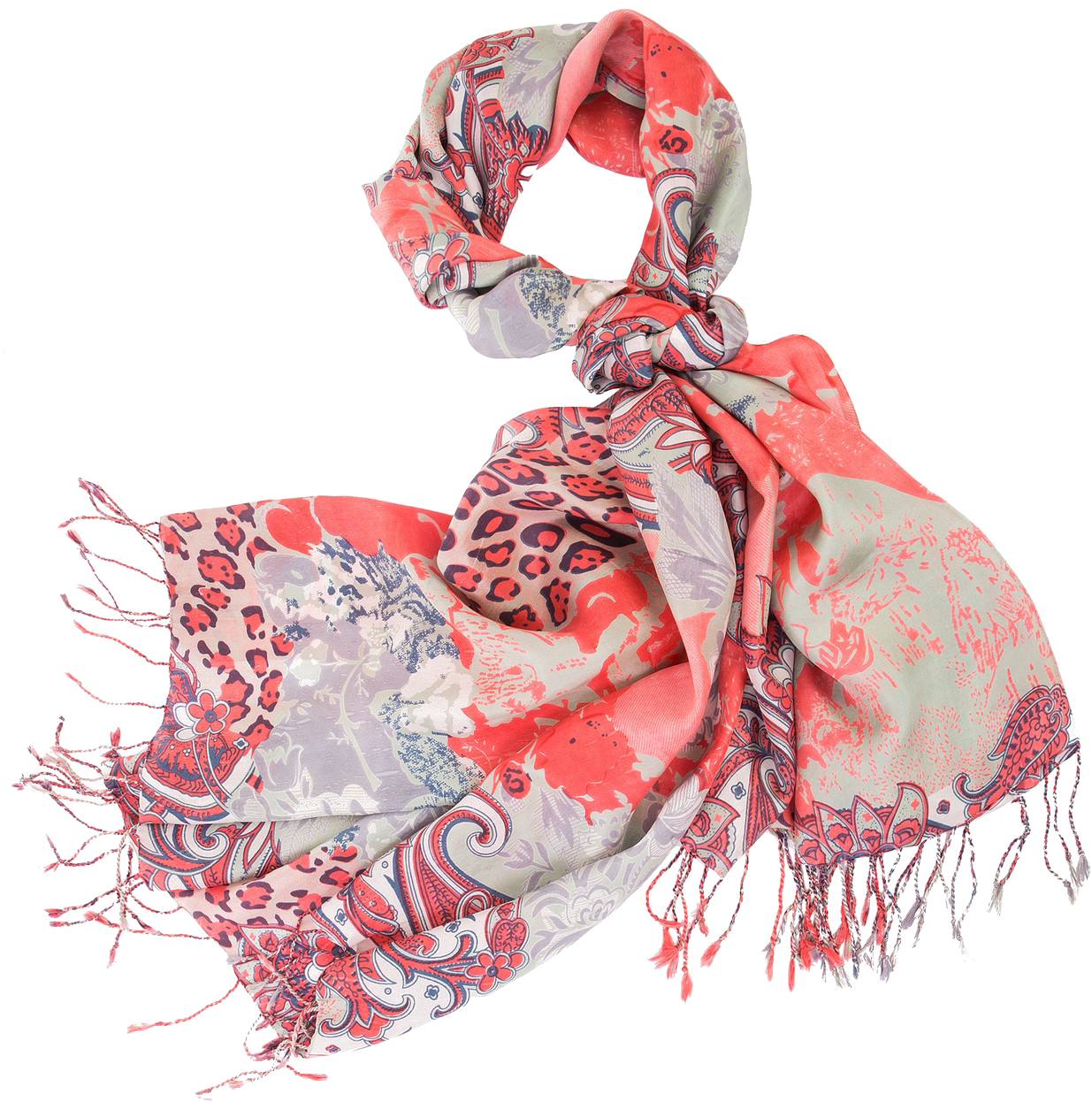 Палантин женский Michel Katana, цвет: красный, розовый, серый. S40-ANIMAL.PAIS/CORAL. Размер 110 x 180 см