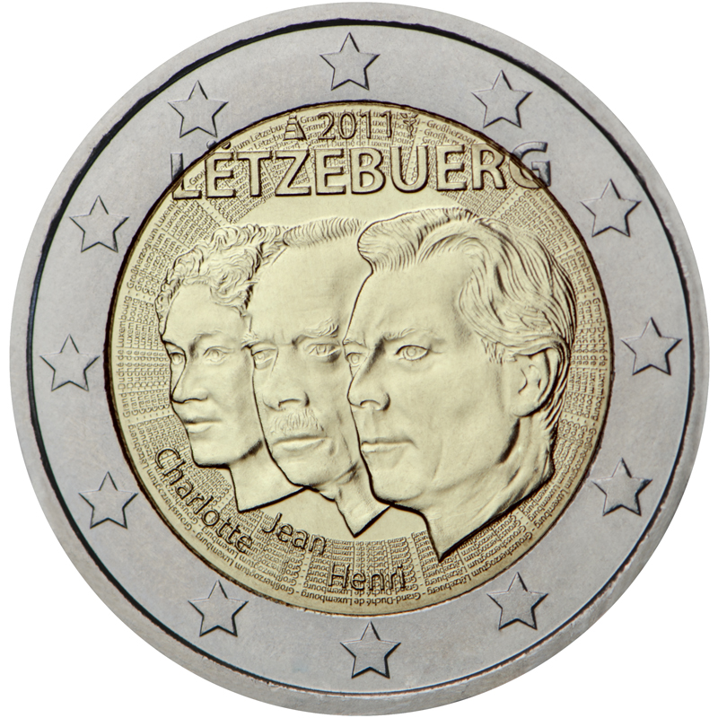 Монета номиналом 2 евро 2011 Люксембург, 50 лет назначения герцога Люксембурга титулом «лейтенант-представитель»
