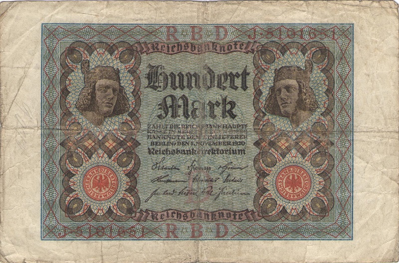 Банкнота номиналом 100 марок. Германия. 1920 год