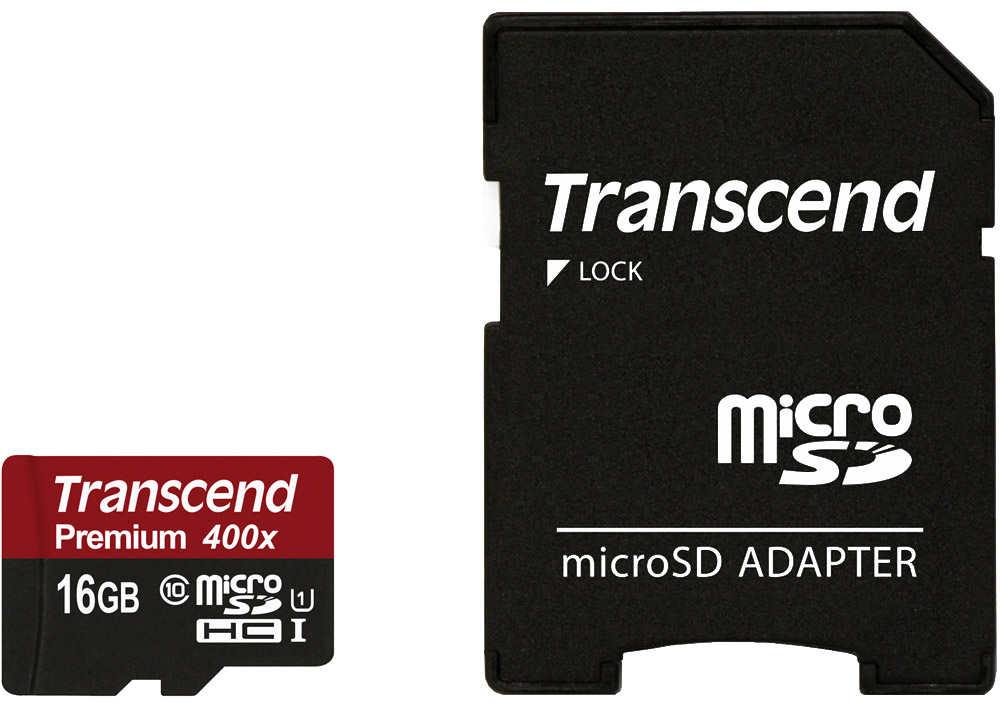 Transcend microSDHC Class 10 UHS-I 400x 16GB карта памяти с адаптером