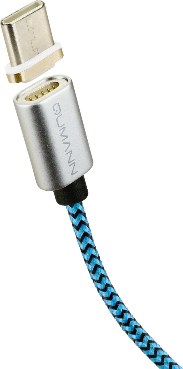 Qumann кабель магнитный USB 2.0-Type C в оплетке, Blue Black (1,2 м)