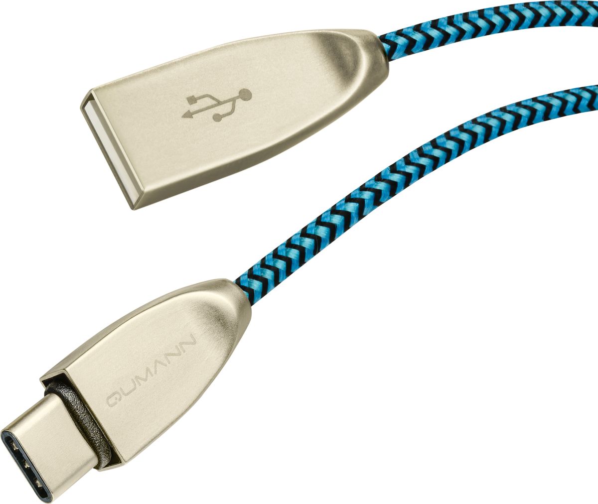 Qumann кабель USB 2.0-Type C в оплетке, Blue Black (1,2 м)