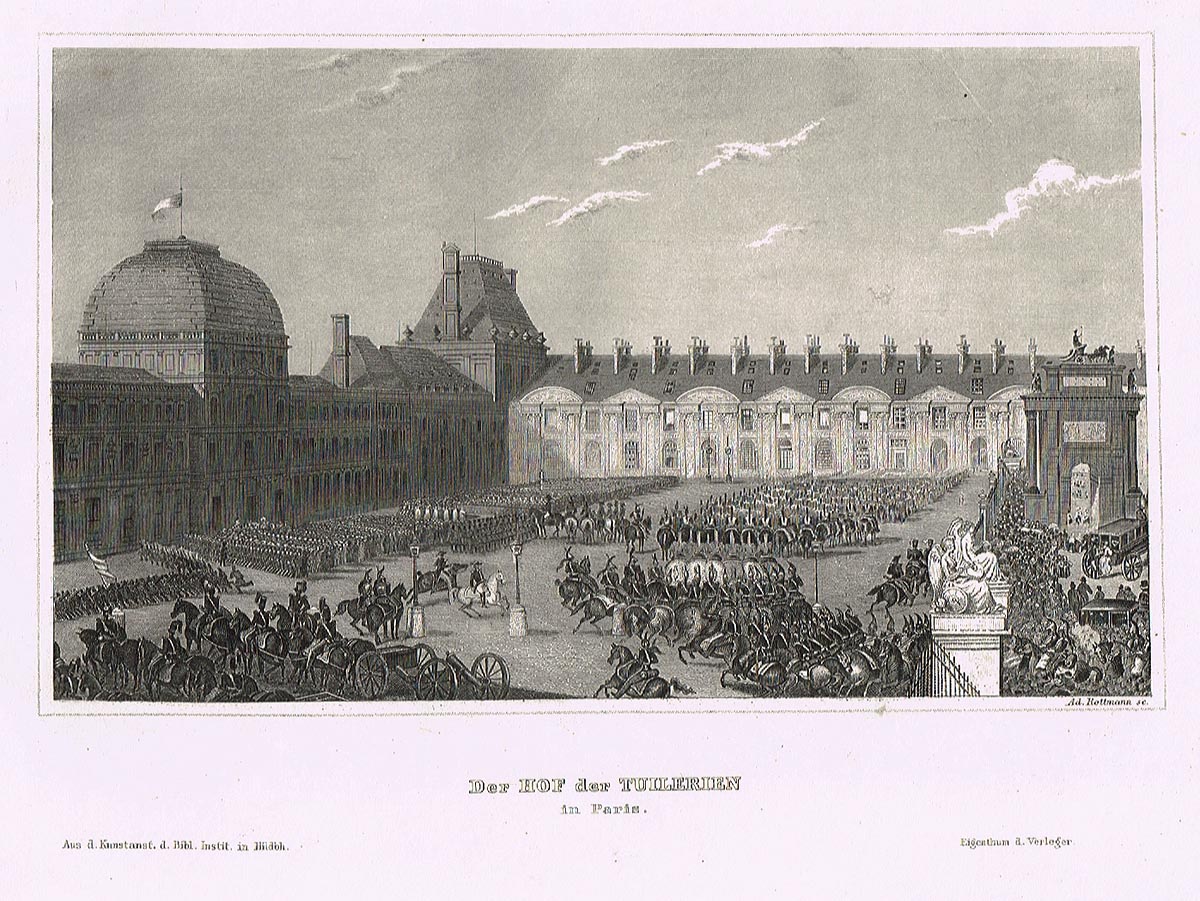 Двор Тюильри (Der Hof der Tuillerien in Paris). Гравюра, офорт. Германия, 1840-е гг